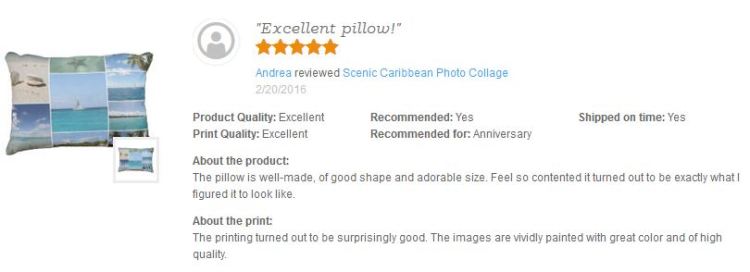 Thank you Andrea for this awesome review of my Scenic Caribbean Photo Collage Pillow on Zazzle :-)