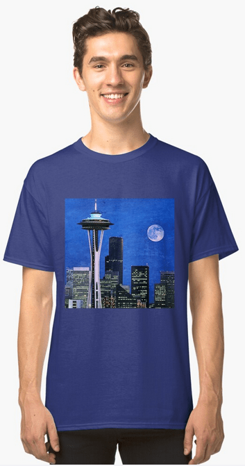 Blue Seattle Space Needle classic t-shirt by Christine aka stine1 on Redbubble