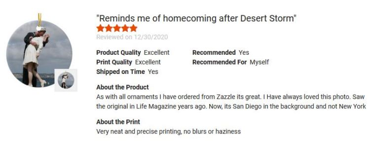 Zazzle Product Review on Sculpture Unconditional Surrender in San Diego Ceramic Ornament